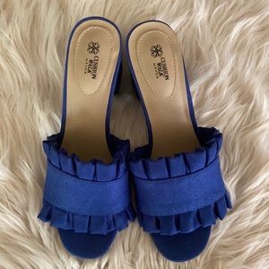 Blue Ruffle Slides with heel